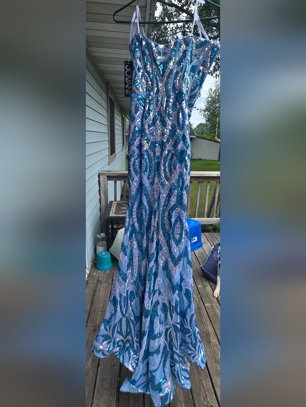 Light Blue Sequined Prom Dress - Sweetheart Neckline And Fitted Bodice. - Picture 3 of 6